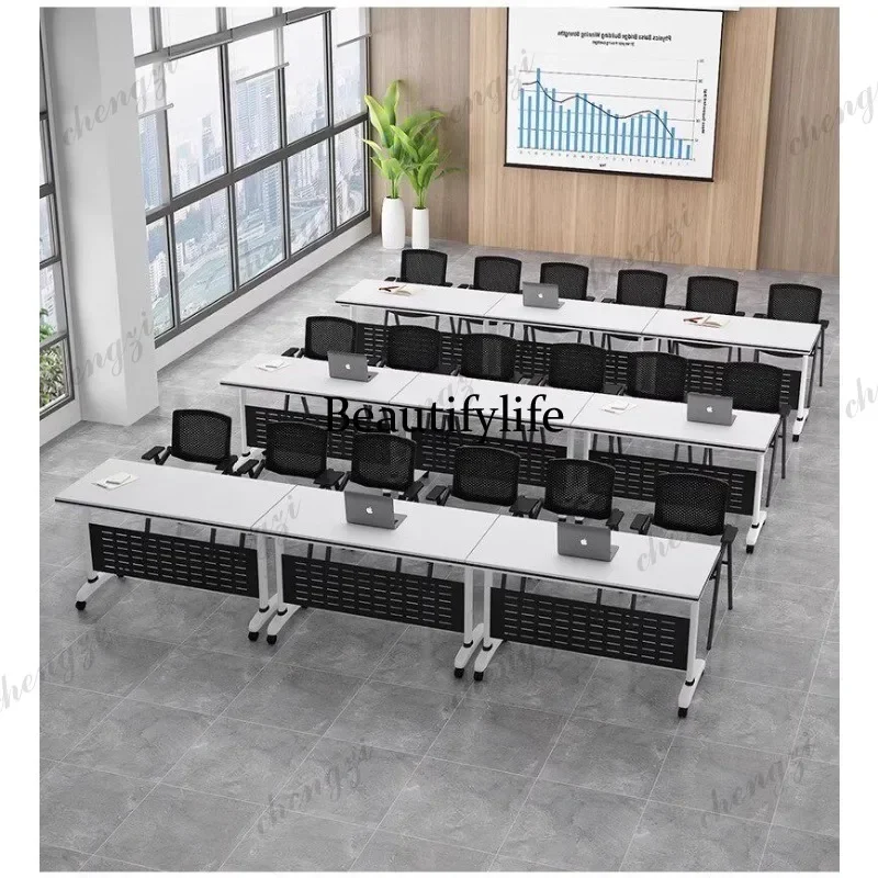 Z138 Folding conference table, movable splicing strip, with wheels, activity training, office desk and chair combination