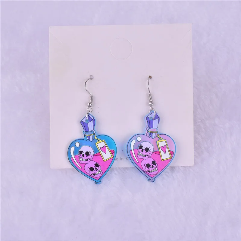 Yungqi Cute Resin Heart Skull Bottle Earring Cartoon Animal Frog Cat Mermaid Tail Earrings for Women Kids Girl Party Fun Gifts