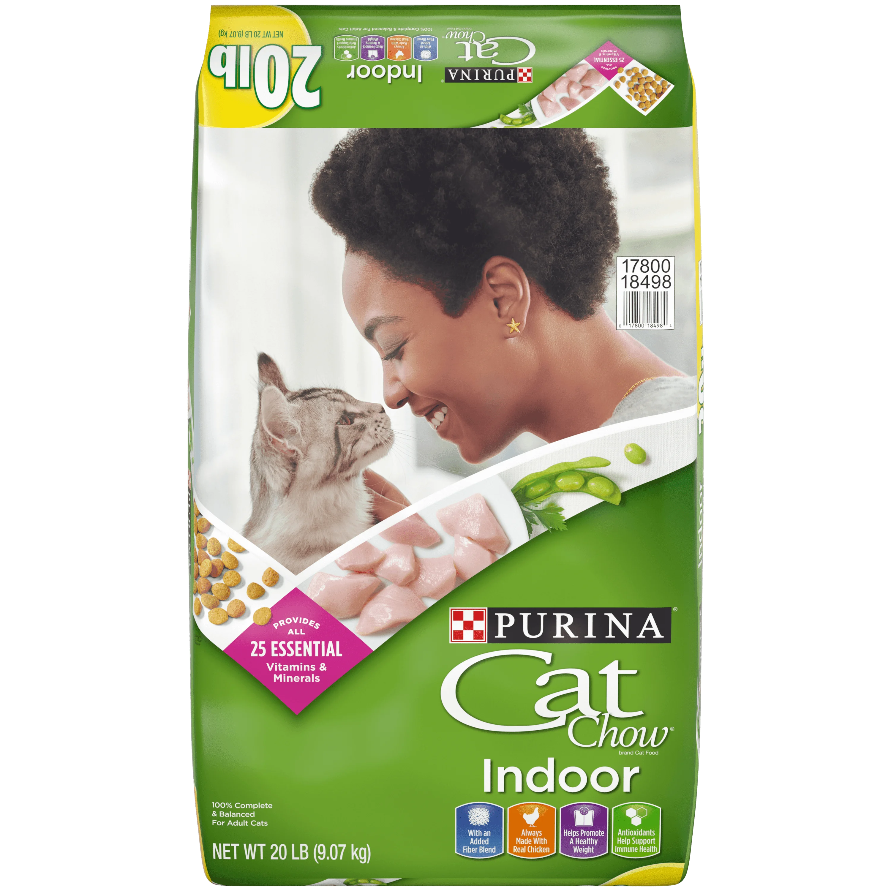 Purina Cat Chow comida seca para gatos, peso saludable y Bola de Pelo para interiores, pollo de grano entero, bolsa de 20 lb