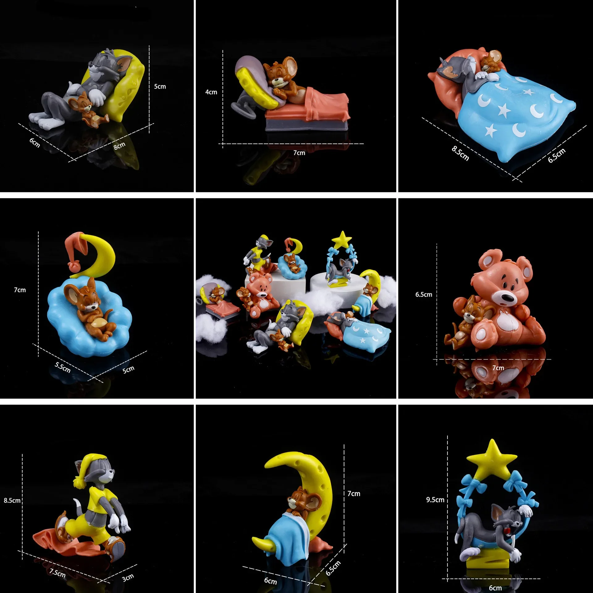 Figuras de acción de Disney para niños, juguetes de figuras de Tom y Jerry durmiente, modelo de colección de estatuas, decoración del hogar, el mejor regalo, 8 unidades por lote