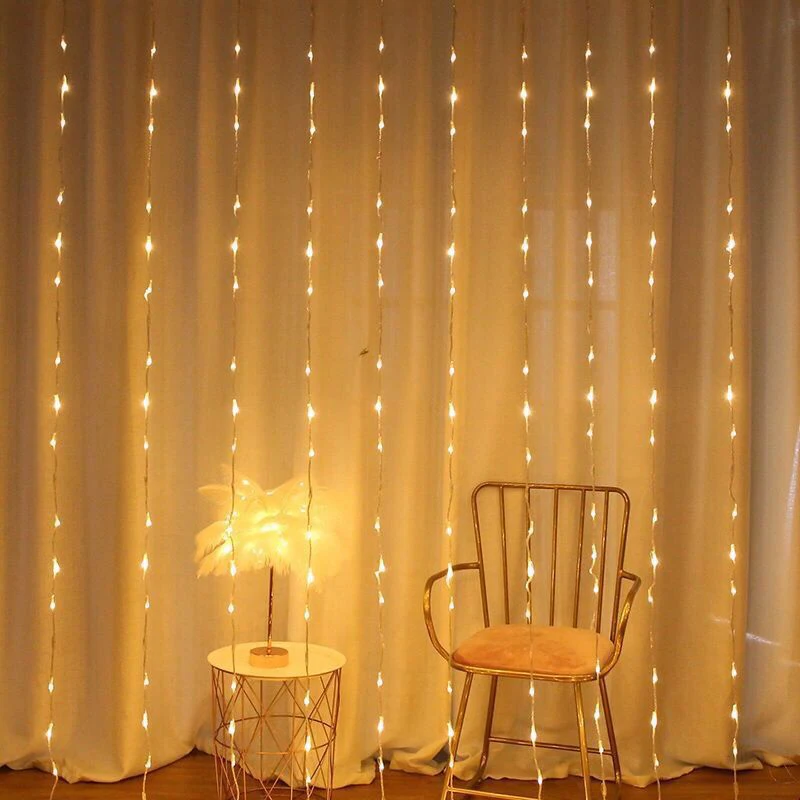 3x3m Solar Lamp LED String Lights 300LED Outdoor Fairy Curtain Lights for Window Christmas Party Garden Garland Holiday Lighting