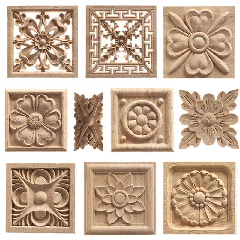 Wood Carved Decal Stripe Corner Appliques Long Hollow Flower Frame Furniture Decor Home Woodcarving Figurines Craft