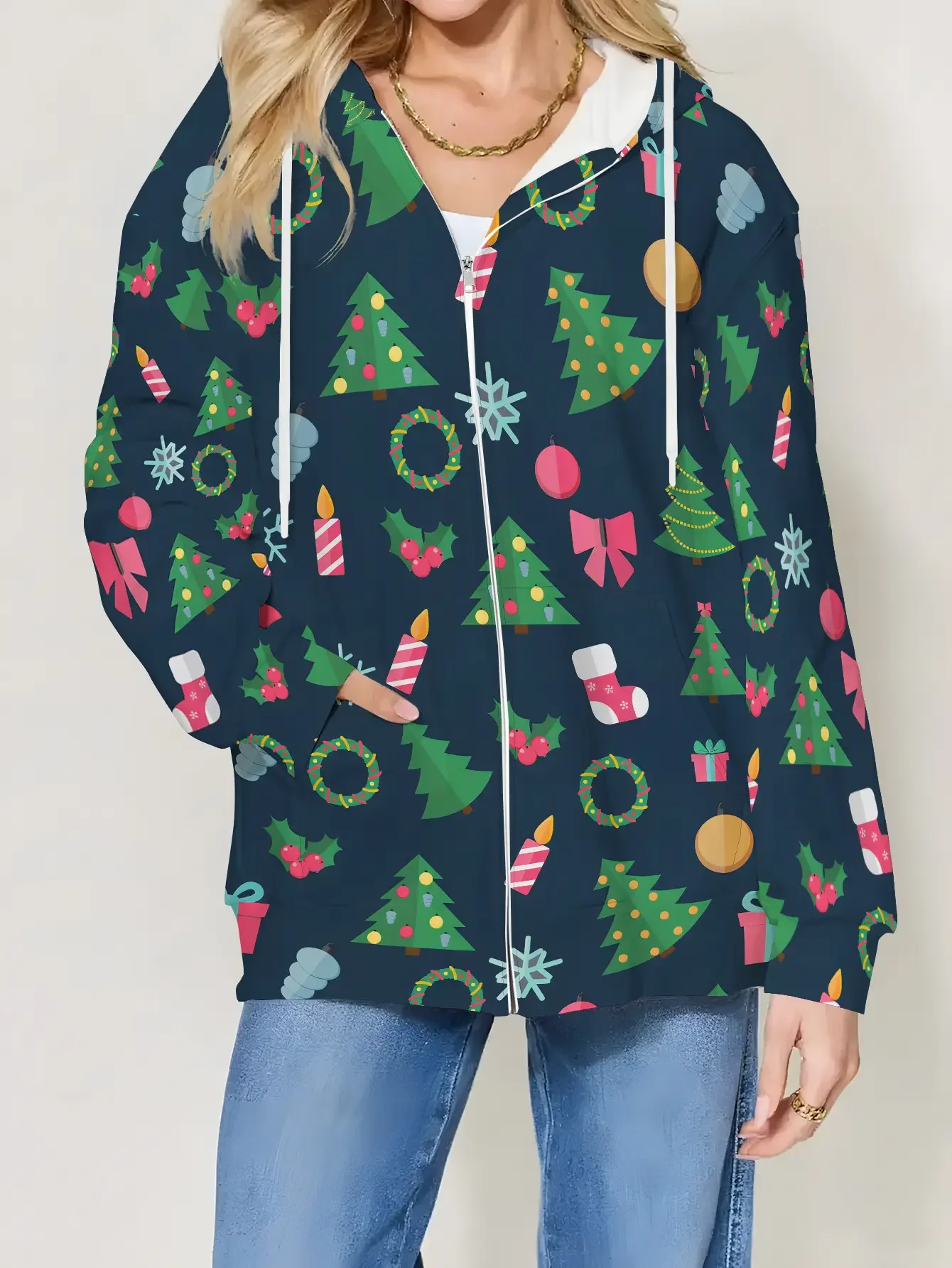

2026 Christmas New Women's Hoodie Zipper Jacket, Fashionable, Casual, Versatile, full zip