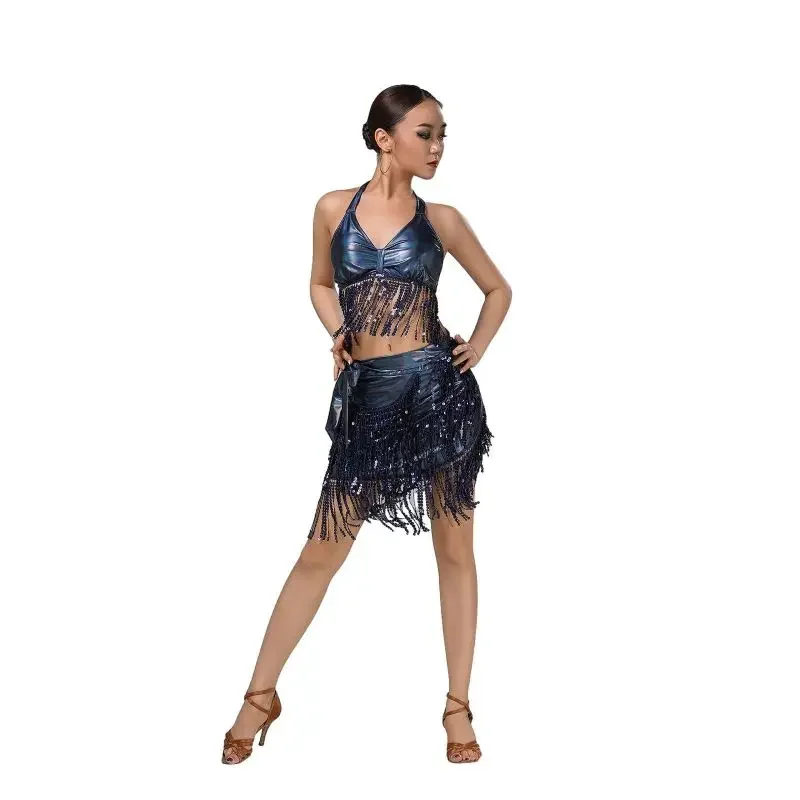 

Женское танцевальное платье с бахромой, сексуальное танцевальное платье для чача, танго, тренировочные юбки для выступлений на сцене, костюмы для танцев с бахромой для взрослых