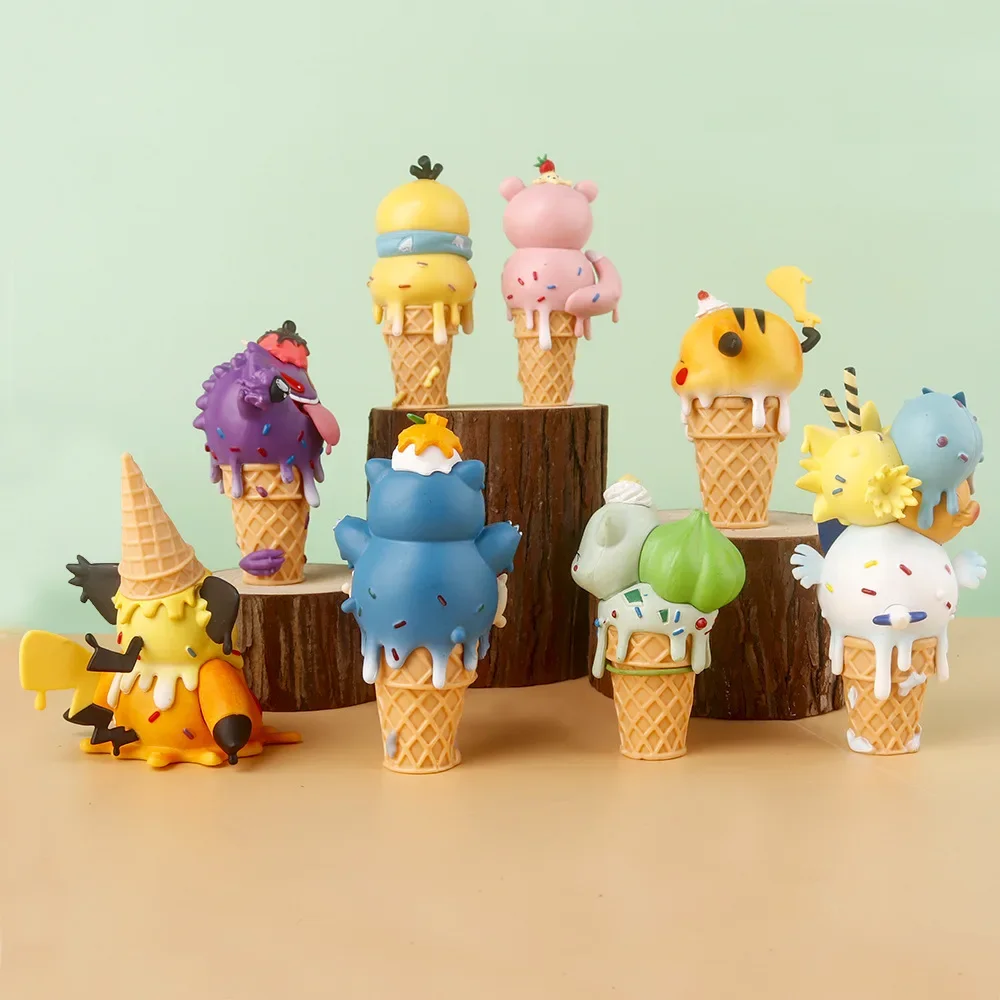 8pcs Pokemon Cartoon Ice Cream Pikachu Snorlax Psyduck Gengar Anime Figure Blind Box Toys Cute Kawaii Tabletop Ornaments