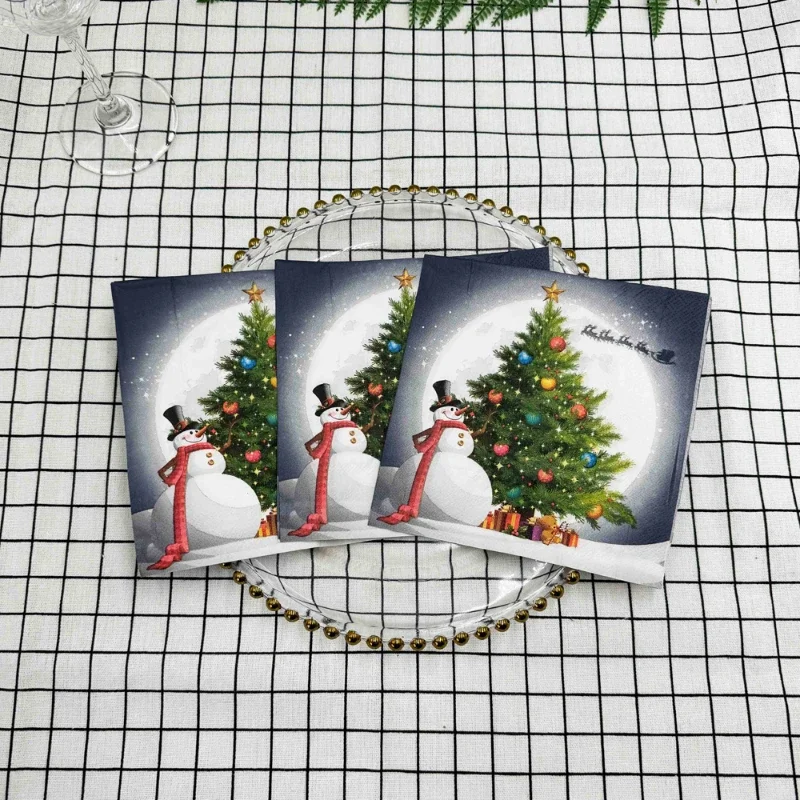 20p Christmas Party Decoration Paper Christmas Tree Snowman Printed Napkin Christmas Element Wine Glass Flower Paper Placemat