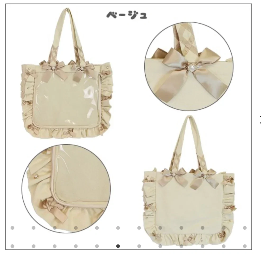 Japanese Style Ruffled Ribbon Bowknot Portable Shoulder Bag Female Shopping Storage Large Capacity Totes Badge Shoulder Bag Girl