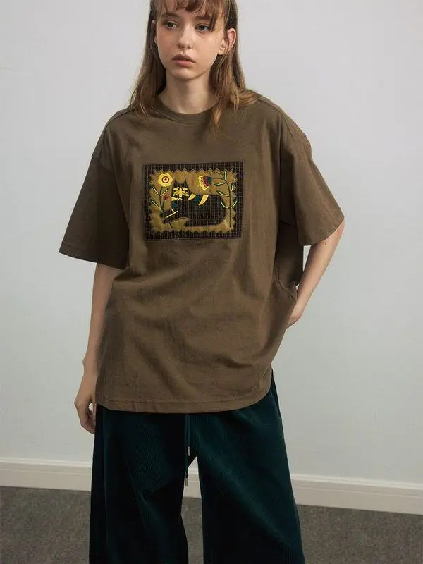 

Привет, сентябрь, осень, новая лоскутная футболка средней длины, женский повседневный топ из смесового хлопка