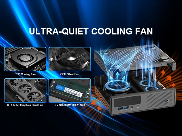 Intel ultra 5 135H HYSTOU GT-U Mini Gaming PC RTX 5050 DDR5 SSD 5*USB3.2+3USB2.0 HD DP Tpye-C 2*RJ45 LAN Win10/11 Linux