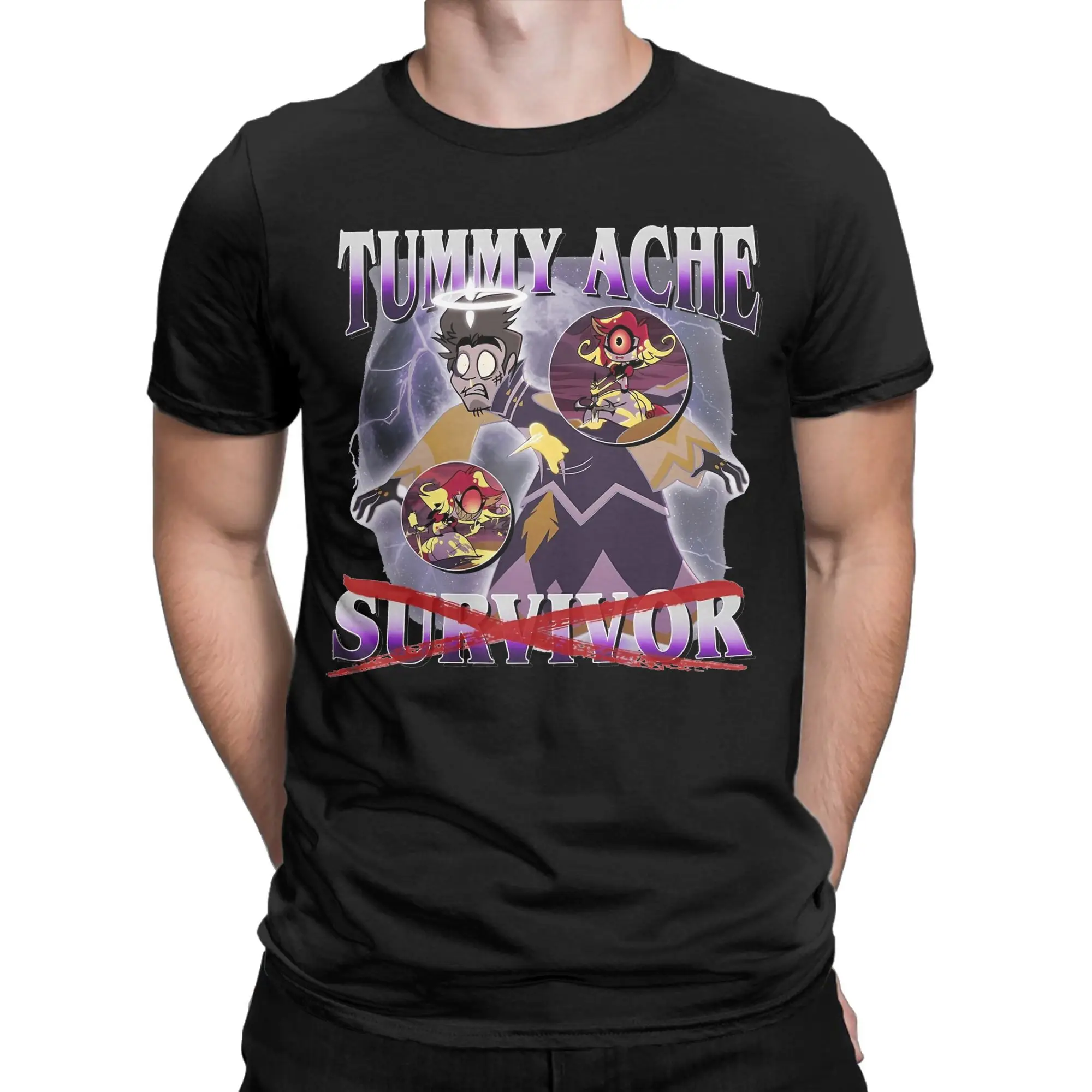 Adam Hazbins Hotel T-Shirts Men Tummy Ache Survivor Funny Pure Cotton Tee Shirt Round Collar Short Sleeve T Shirt Plus Size Tops
