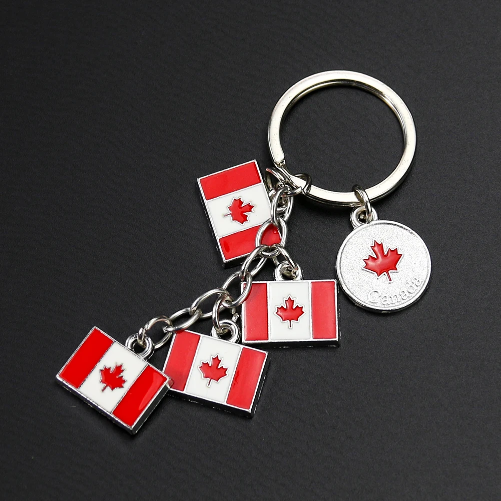 Metal Canadian Flag Maple Leaf Coin Keychain Charms Car Key Holder Keyring Pendant Purse Bag Accessories Jewelry Souvenir Gifts