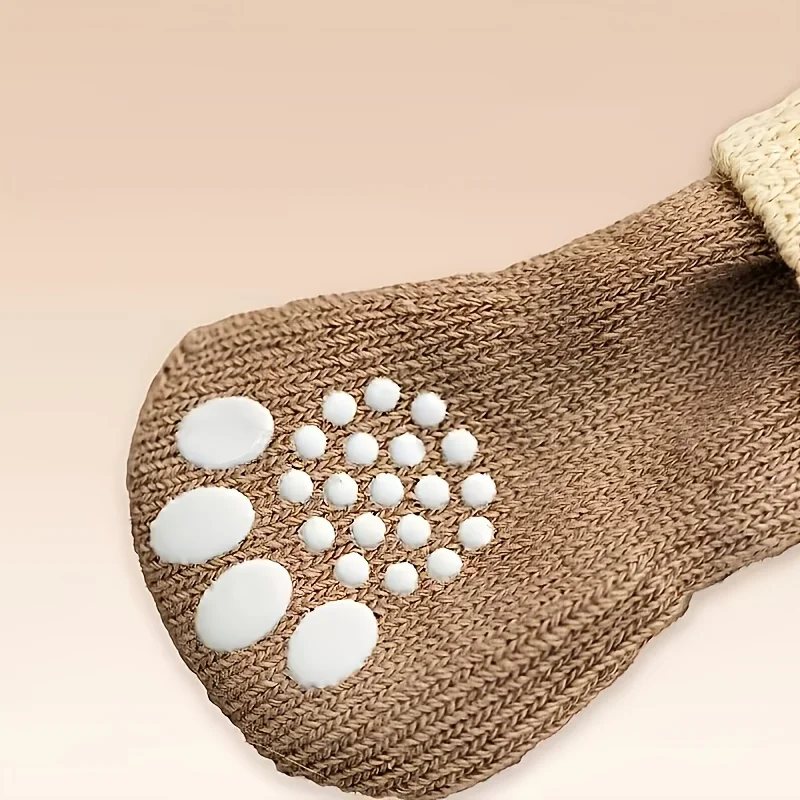 4pcs/set Cartoon Pattern Pet Anti-slip Socks Soft Comfortable Pet Foot Cover Elastic Pet Footwear Autumn Winter view 5
