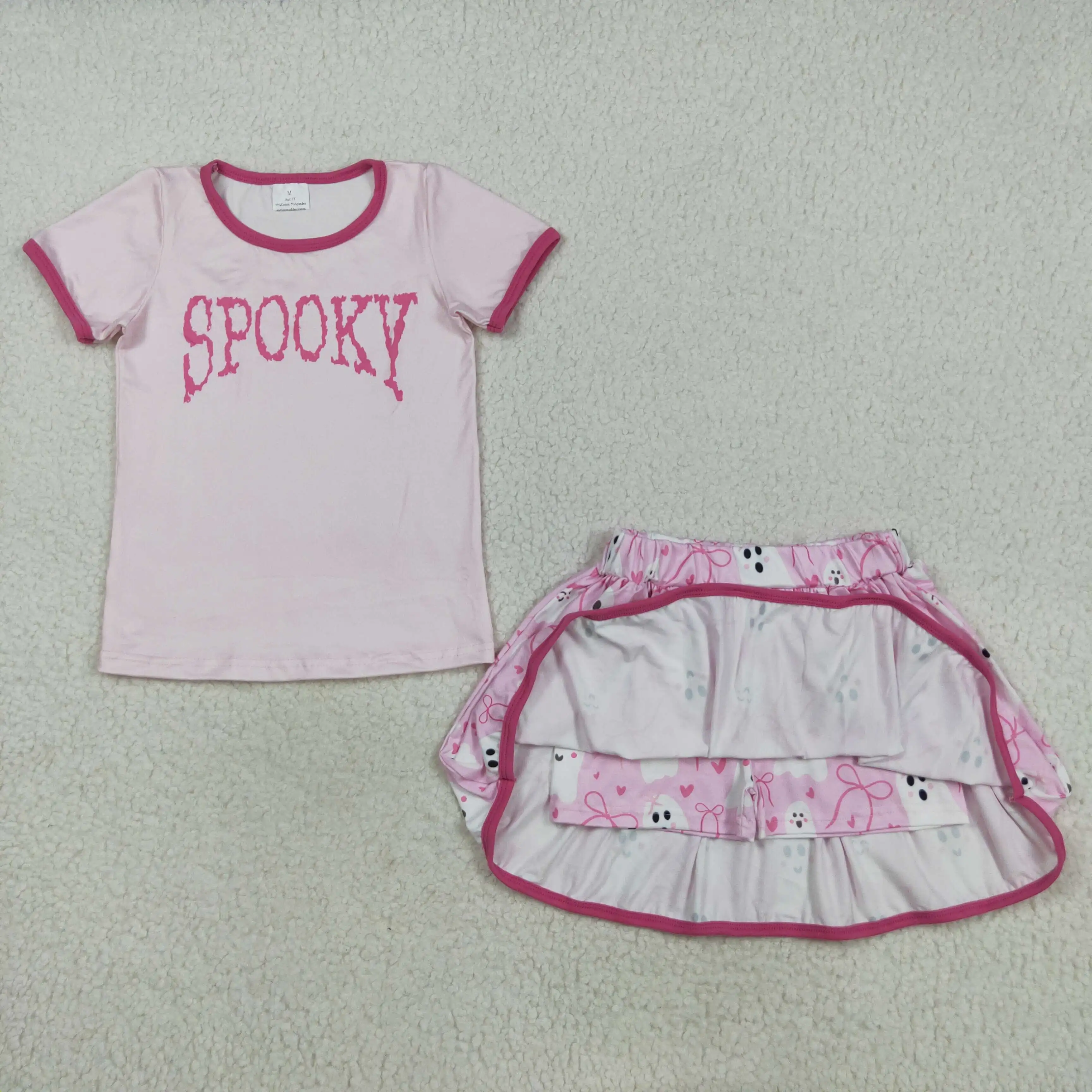 

8.23y Baby Girls Pink Spooky Top Ghosts Bows Plaid Skorts Halloween Set