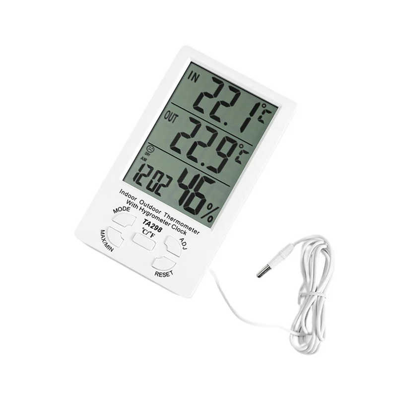 LCD Temperature Humidity Meter Indoor Outdoor Thermometer Hygrometer with Alarm Clock Home Weather Humidity Monitor