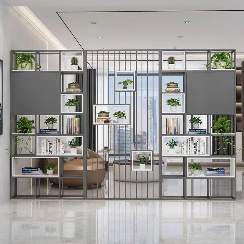 Office bookshelf wrought iron screen shelf decoration display flower stand grille partition