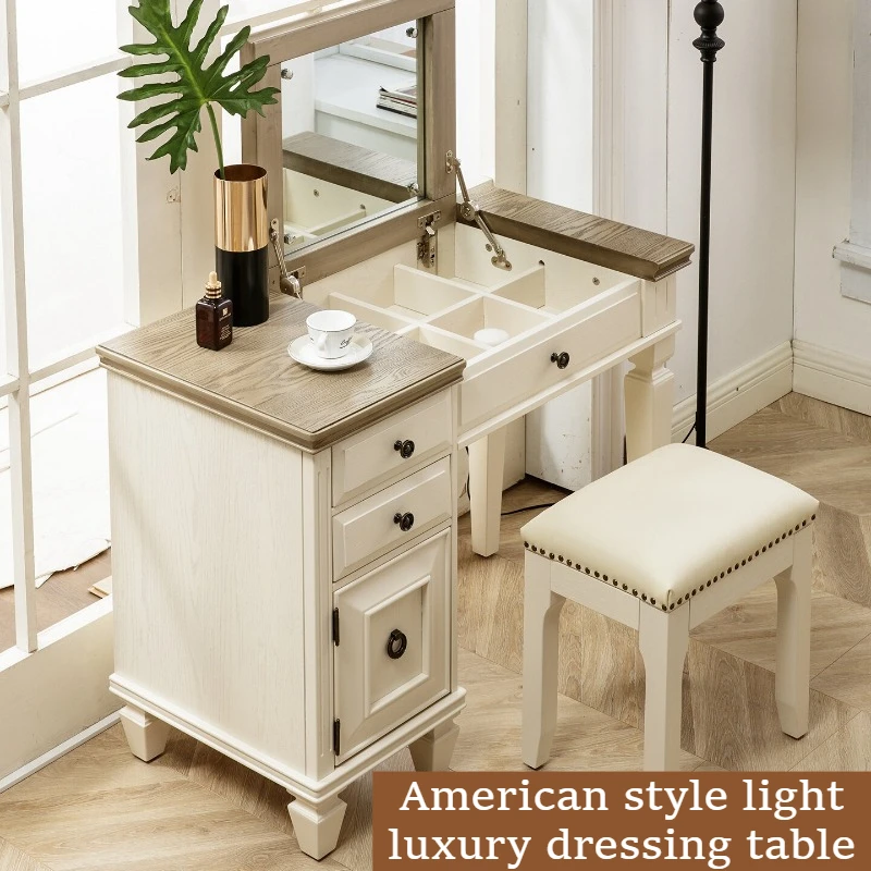 American vintage Dressing table with mirror Mediterranean style Makeup vanity multifunctional coiffeuse de chambre furniture