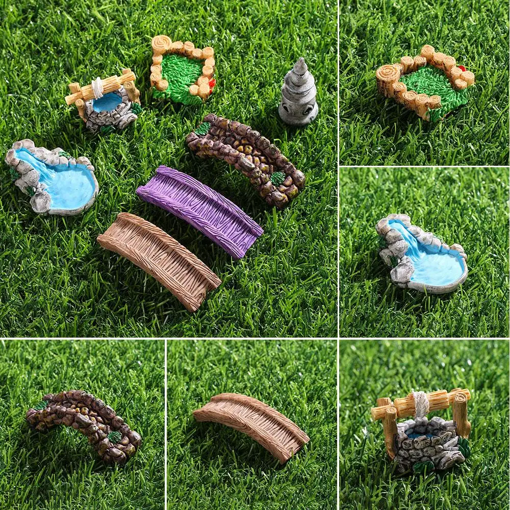 Craft Accessories Fairy Garden Resin Dollhouse Micro Landscape Grassland Bridge Pool Figurine Home Decor Miniature Model