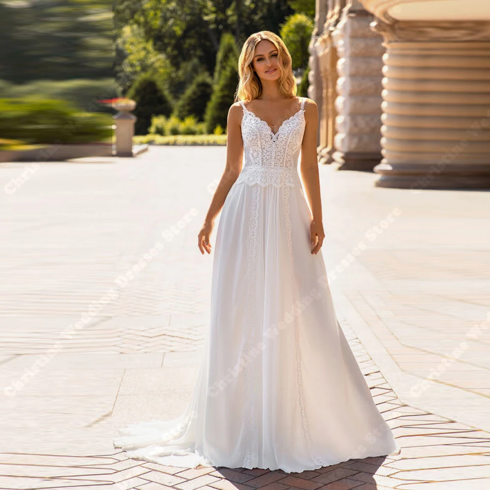 

Vintage V-Neck Sleeveless Wedding Dresses For Women Elegant A-Line Bridal Gowns Mopping Length Ball Vestidos De Novia Customized