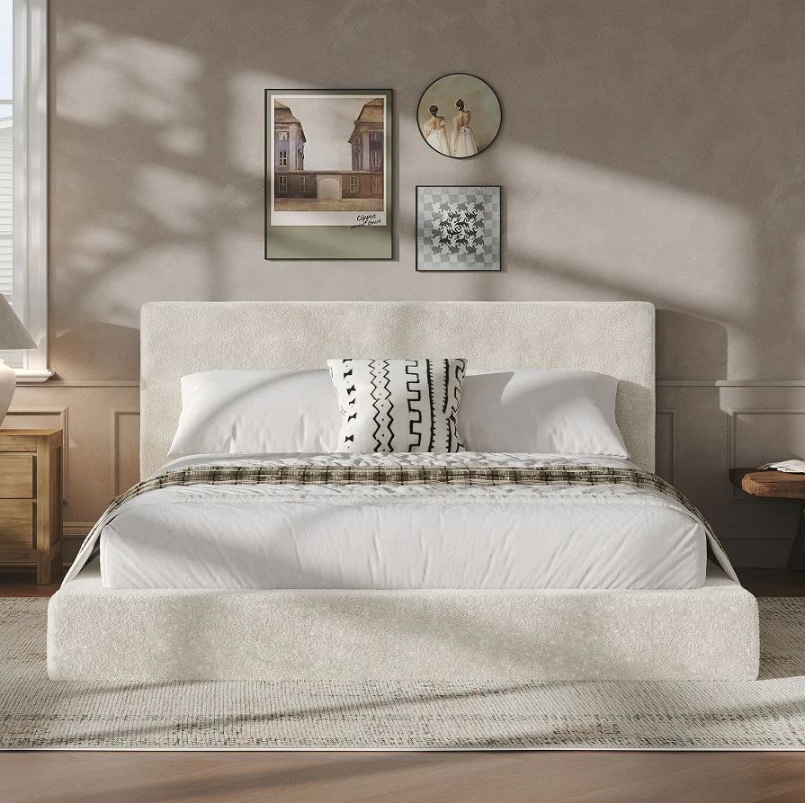 #Modern Bed Surround 8.7'' Sherpa Upholstered Sponge Cushion Easy Assembly