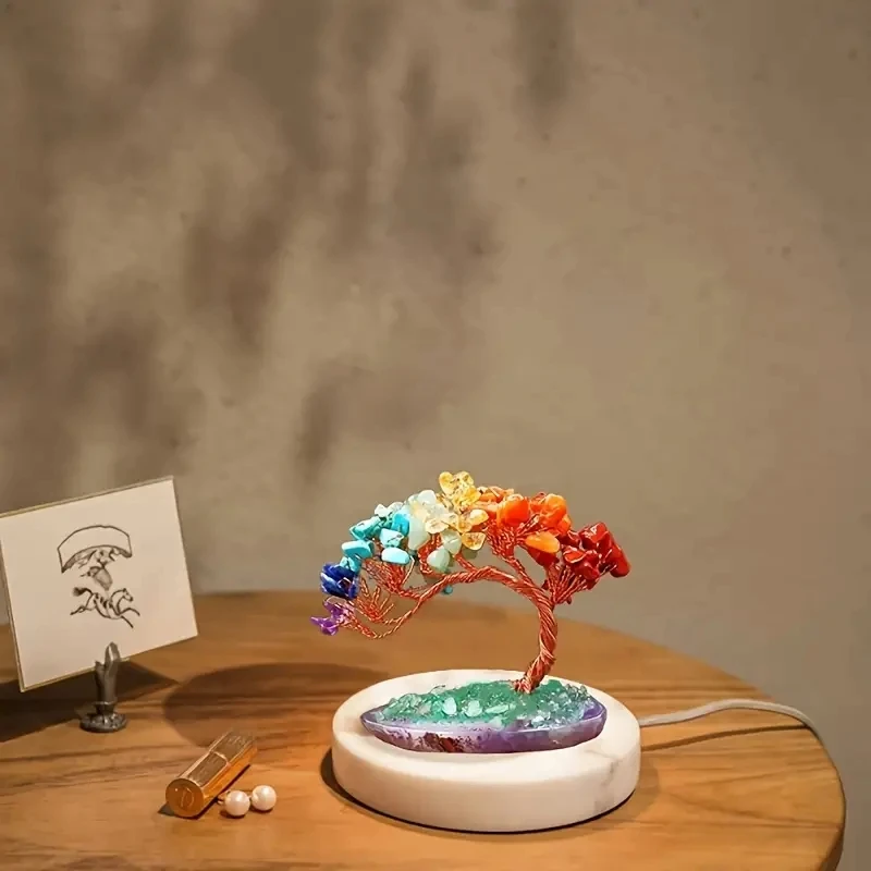 

1 piece of natural colored crystal phoenix tail tree base copper wire wrapped lucky tree decoration ornament