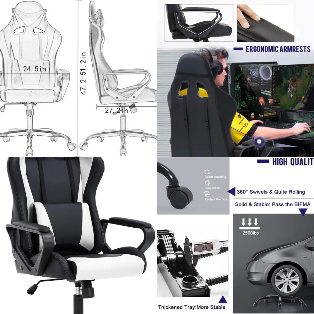 

High-Back Gaming Chair PC Office Chair Computer Racing Chair PU Desk Task Chair Ergonomic Executive Swivel Rolling Chair with Lu