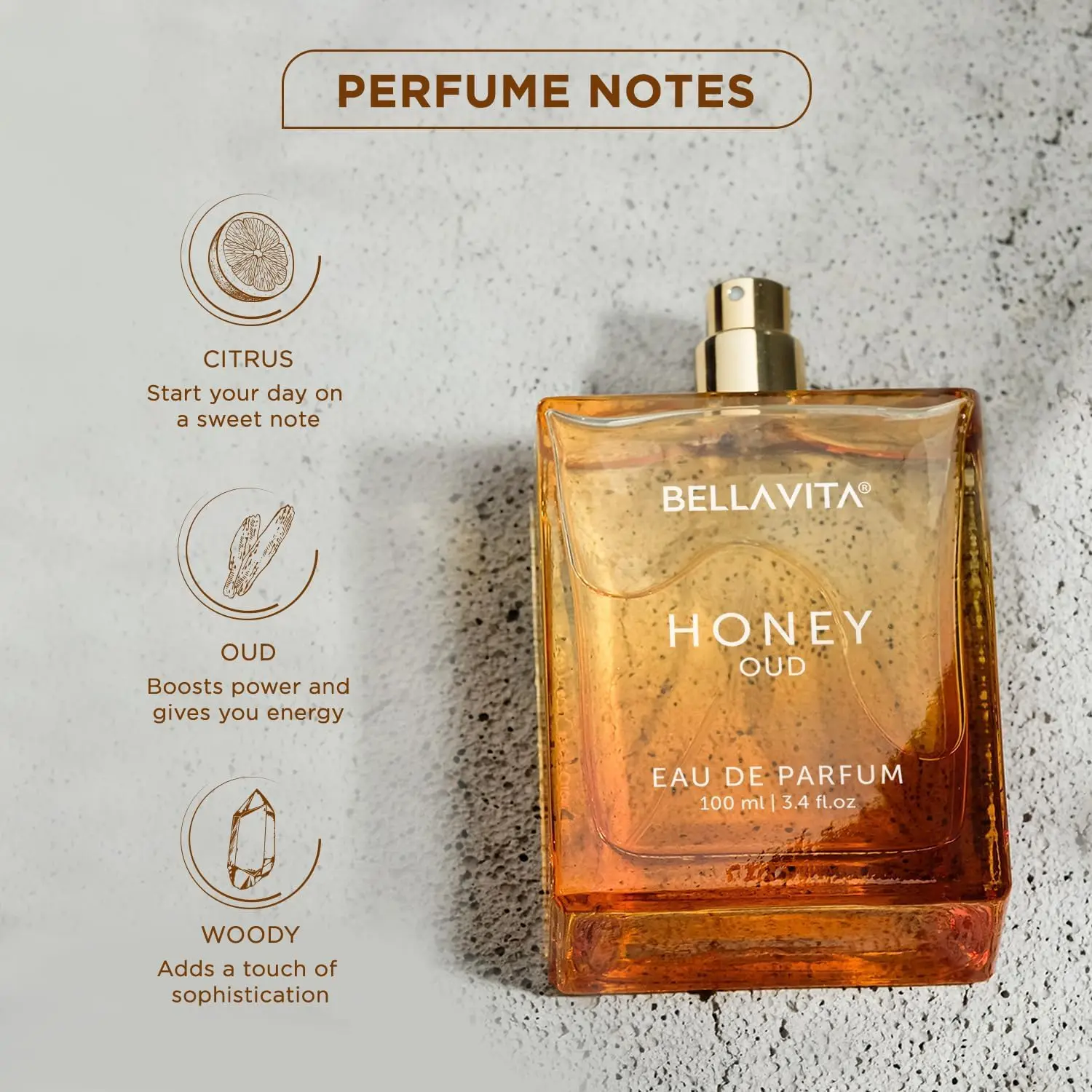 BellaVita Luxury Honey Oud Eau de Parfum Spray 100ml عطور عربية أصلية تدوم طويلاً للجنسين عطر كولونيا هدية مكياج