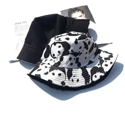 Bucket Hat Women Men Unisex Panda Printed Fisherman Cap Female Sunscreen Simple Retro Double Sided Black Casual New