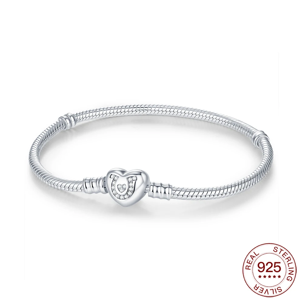 

2025 925 Sterling Silver Bracelet Horseshoe-shaped Heart Buckle Bracelet For Women For Original Charm Beads Jewelry Love Gifts