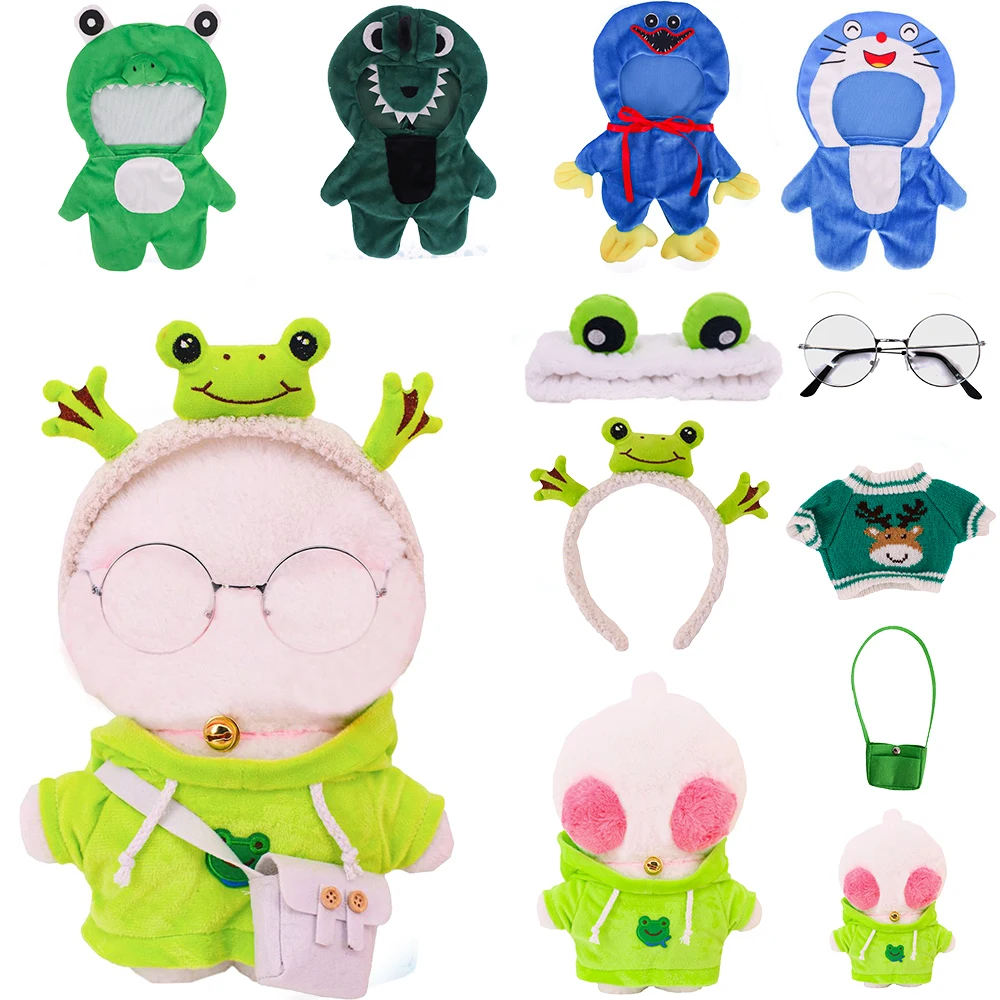 Kawaii Lalafanfan 30Cm Green Plush Animal Clothes Yellow Duck Cute Sweater Sweater Uniform Frog Headwear DIY Birthday Gift