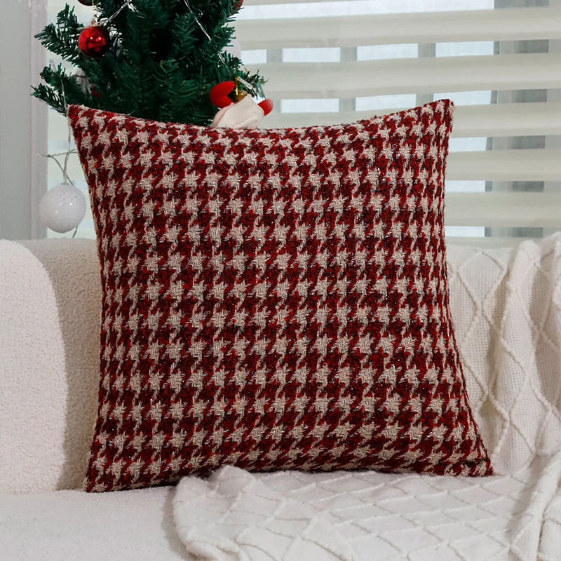 

Cushion Cover Retro Red Houndstooth 45x45cm Christmas Supplies Home Decoration Pillow Cover for Living Room Sofa Bed Pillowcase