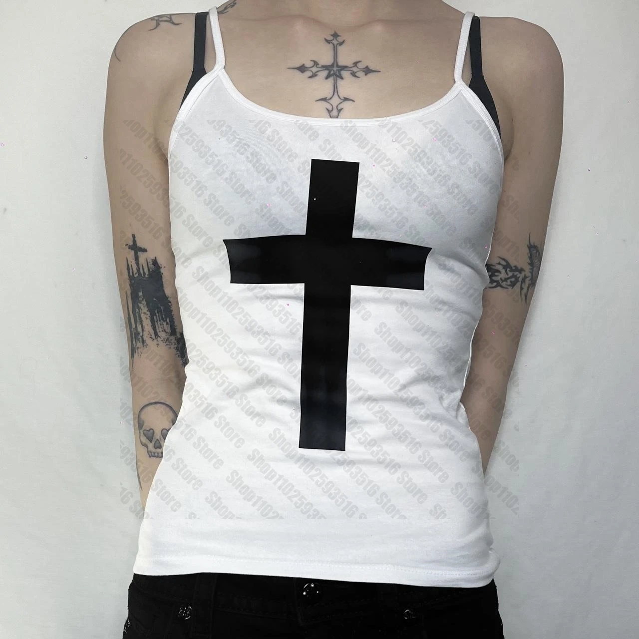 Abbigliamento donna Crop Top per donna Canotte e canottiere Top sexy Y2k Estate anni 2000 Top con bretelle Abbigliamento corto Emo Goth da donna