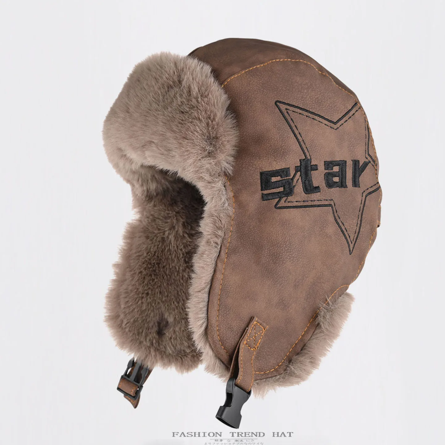 Retro Leather Winter Thick and Warm Padded Ear Protection Cap - Pilot Hat