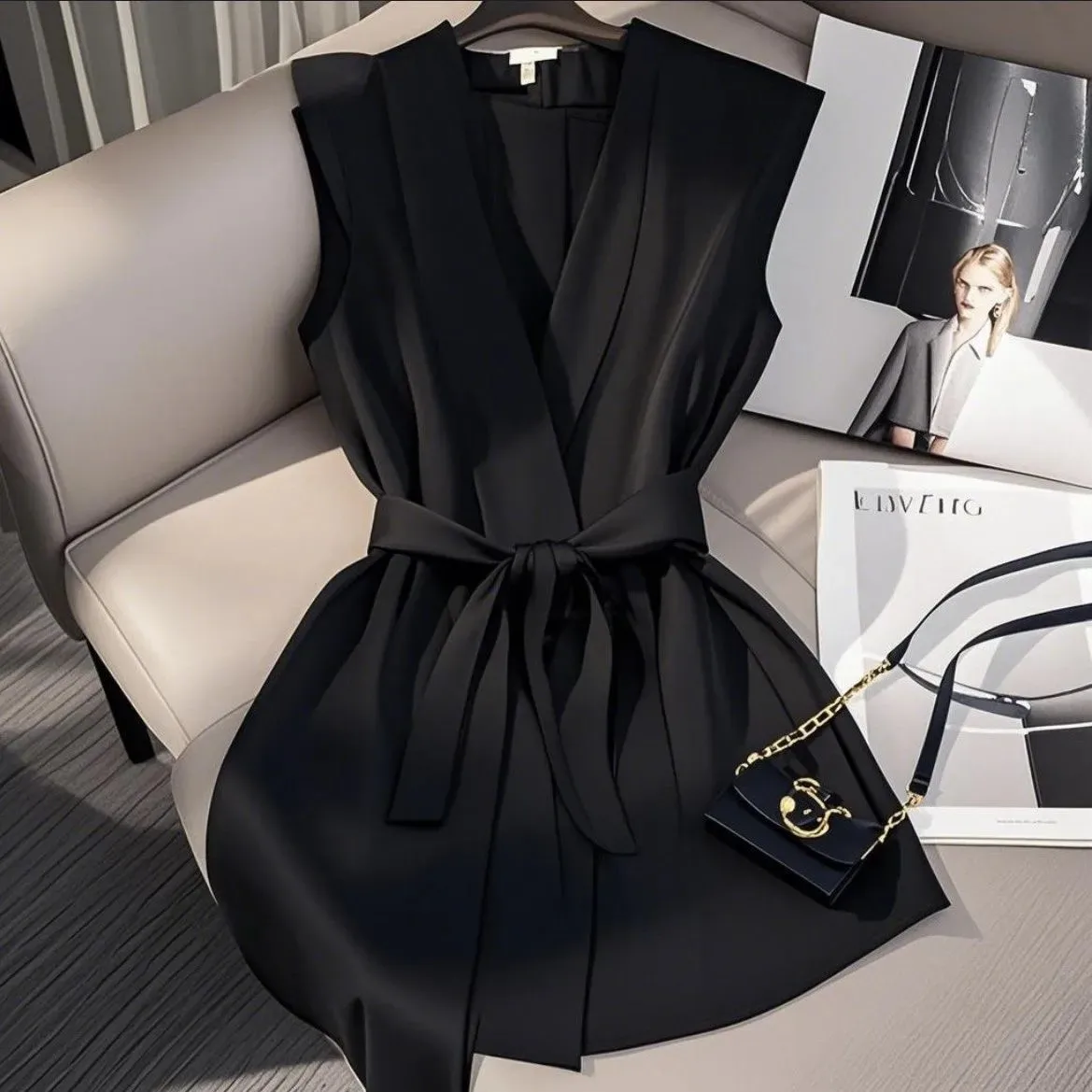 

Women Tops Blouses Turn Down Collar Sleeveless Shirt Lace Up Tight Waist Sexy Y2k Streetwear Elegant Splice Shirts 2026 Spring