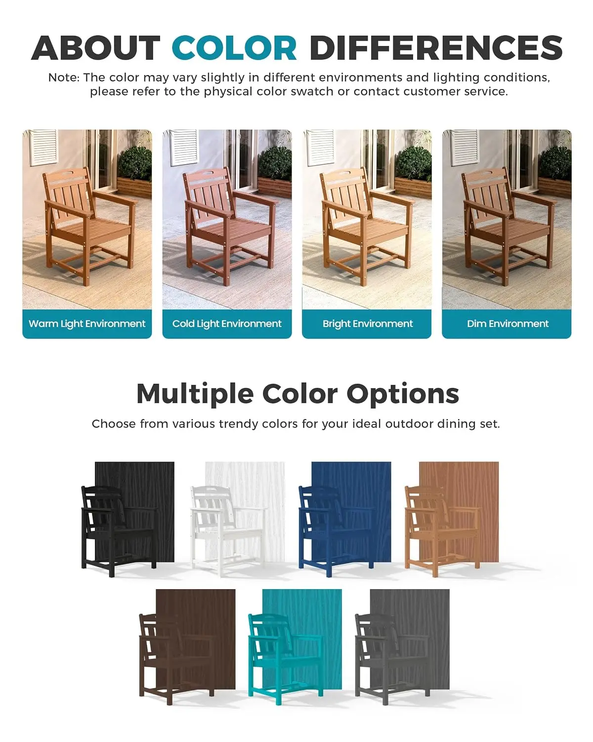 HDPE Outdoor Dining Set of 6 Patio Table & Chairs Set, Customized