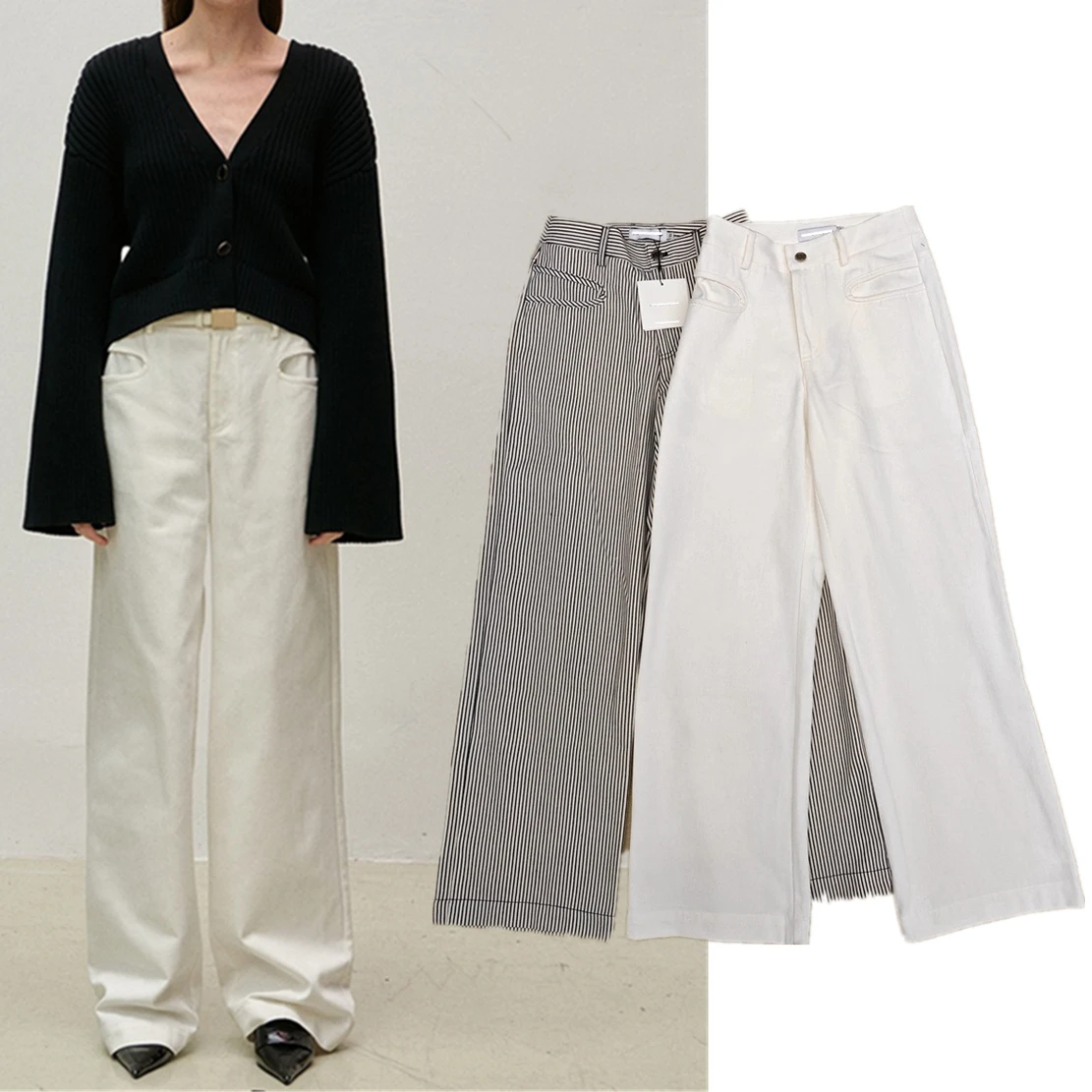 

Jenny&Dave High Quality Cotton Mom High Waisted Jeans Fashion Women's Retro Minimalist Loose Fitting Wide Leg Pants Women