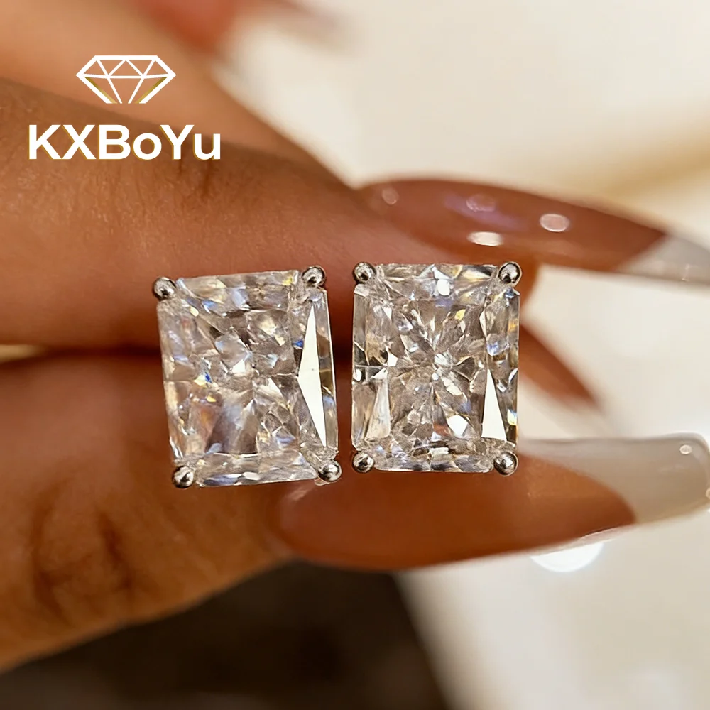 

Классические серьги-гвоздики с муассанитом сияющей огранки 1-4 карата для женщин и мужчин, стерлинговое серебро S925, прямоугольные серьги-гвоздики с бриллиантами-пасьянсом