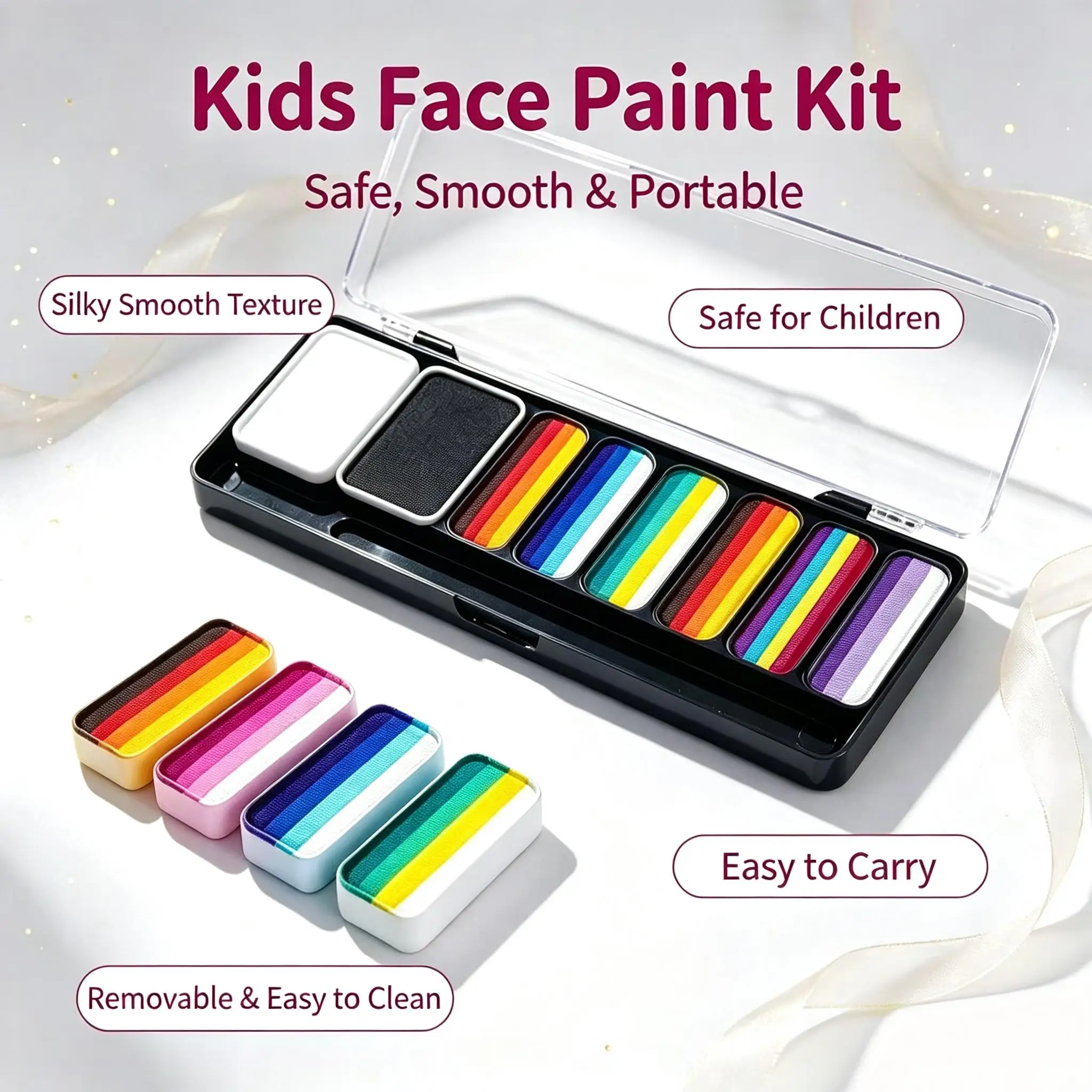12 Color Rainbow Split Kit Face Paint Palette With Brushes For Kids Face and Body DIY Paint Palette Christmas Halloween Cosplay