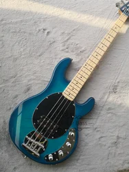 4 Strings Blue Bass Guitar Basswood Wood Body  Maple Neck Fixed Bridge Black Pickguard Active Battery