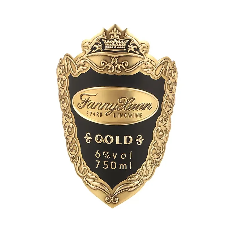 Custom Gold Metal Wine Label | 3D Embossed Logo Sticker | Adhesive Brand Packaging | Can & Bottle Sticker