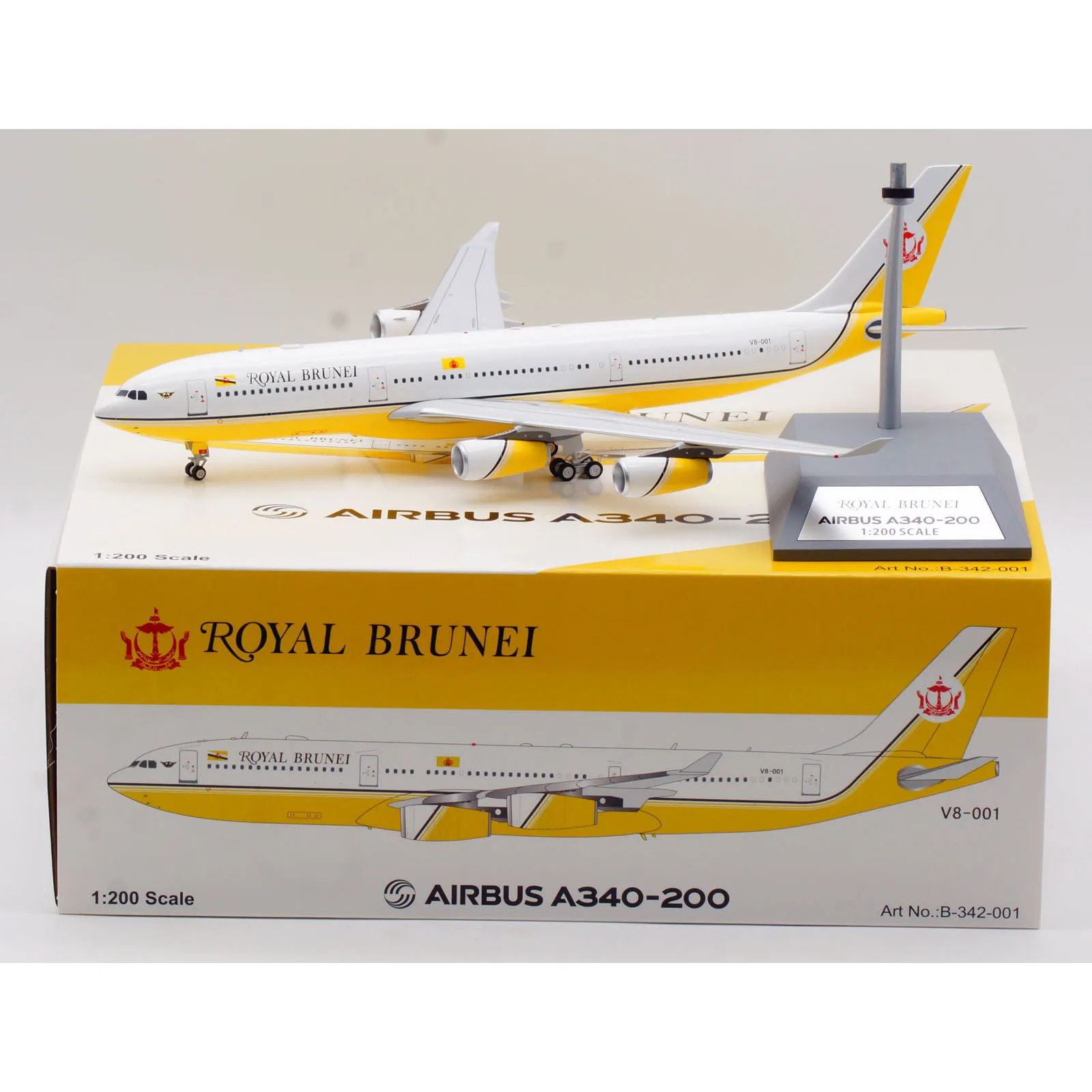 B-342-001 Alloy Collectible Plane Gift B-Models 1:200 Royal Brunei Airbus A340-200 Diecast Aircraft Jet Model V8-001 With Stand