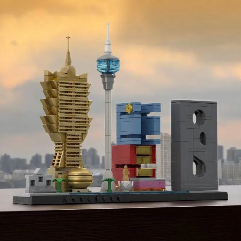 

Серия креативных дизайнов, строительные блоки MOC, городская достопримечательность, архитектура, Макао, модель Skyline, детская игрушка «сделай сам», подарок на день рождения