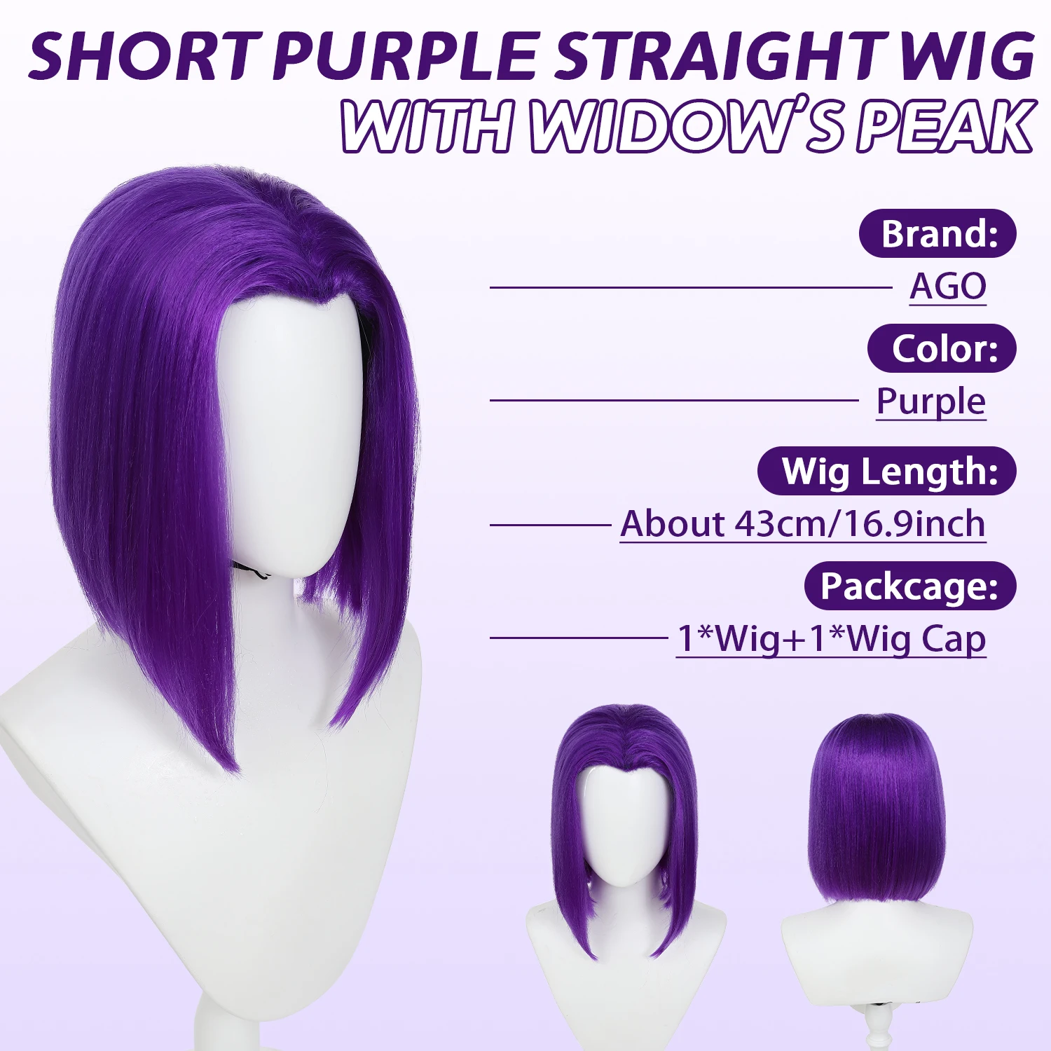 Purple Short Bob Cosplay Wig V‑Shape Middle Part Straight Synthetic Wig For Women Halloween Party Anime Costume Cos Wi