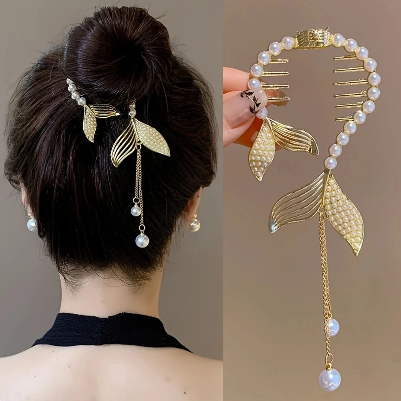 

1PC zinc alloy ball headpiece, rhinestone imitation pearl ball hair ornament, imitation pearl tassel hairpin, suitable for daily