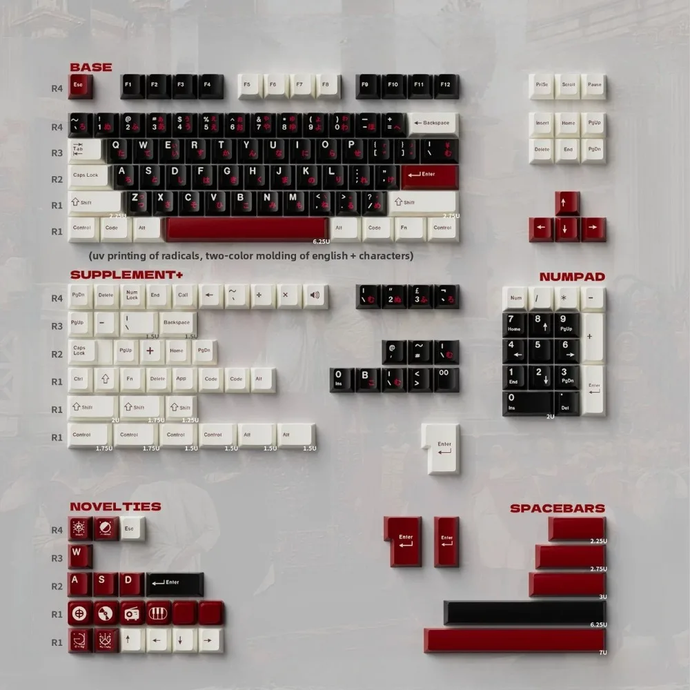 Retro Roman Japanese Theme Keycaps Set Custom PBT Cherry Profile Original Handmade Keycaps for Mechanical Keyboard Accessories