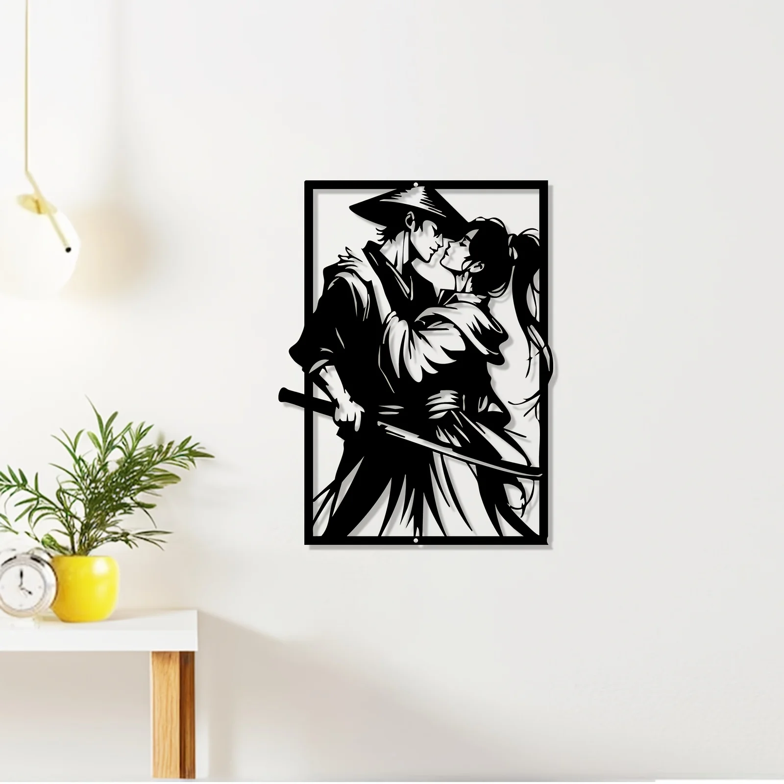 CIFBUY Iron Wall Art Samurai Couple Rustproof Metal Sculpture Romantic Decor Sign For Japanese Culture Wedding Anniversary