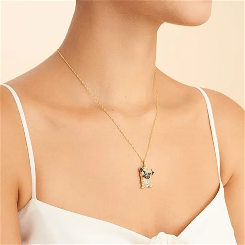 Exquisite and Cute Coy Pug Pendant Necklace for Women Elegant Pet Puppy Jewelry Animal Accessories Birthday Gift for Dog Lovers