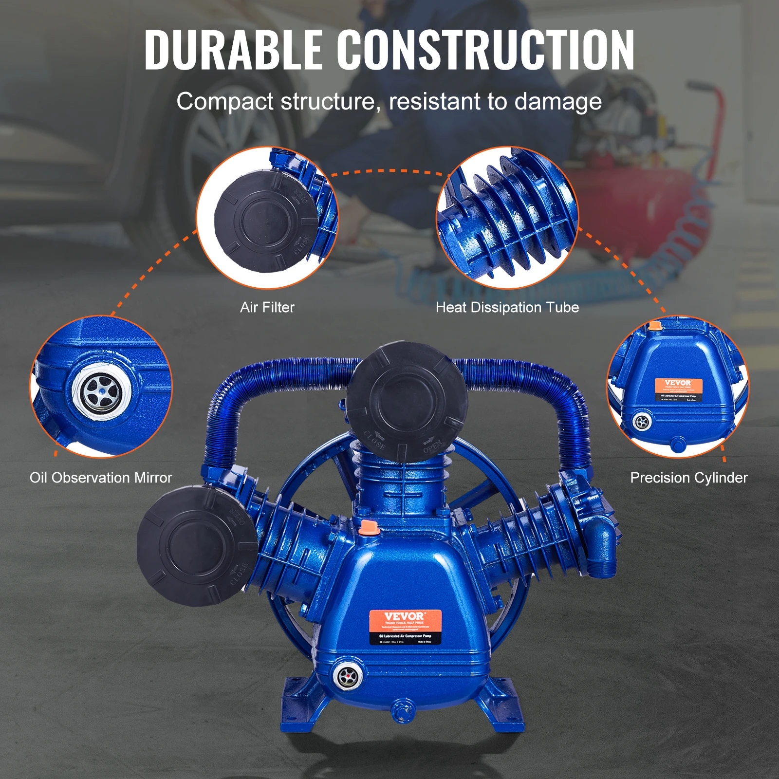 SucceBuy 10HP مضخة ضاغط الهواء رئيس 90PSI 3-اسطوانة النفط مشحم ضاغط المكبس رئيس المزدوج المرحلة الخامس-نوع ضاغط الهواء