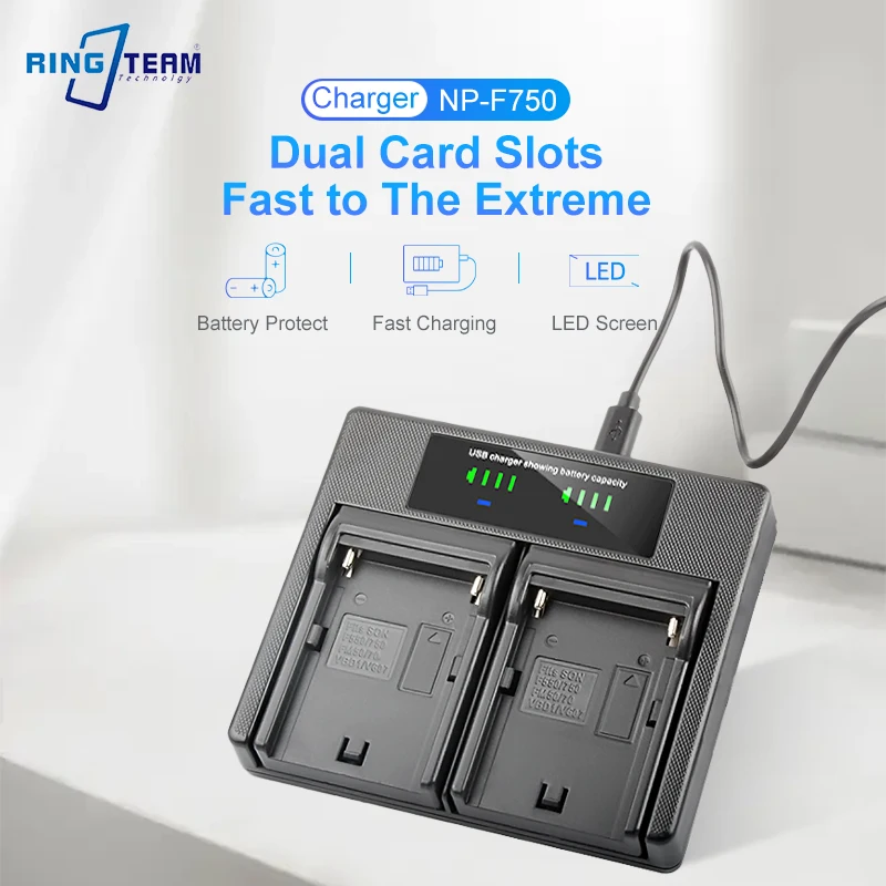 NP-F750 Battery USB Dual Charger Suitable for F550 F750 FM50 FM70 VBF1 V607