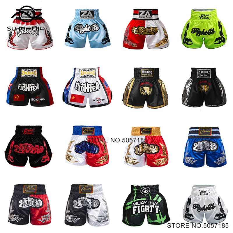 

Shorts Muay Thai Mujer Hombre Embroidery Boxing Shorts Adult Kids Gym Training Match Kickboxing Grappling Cage Fighting Pants