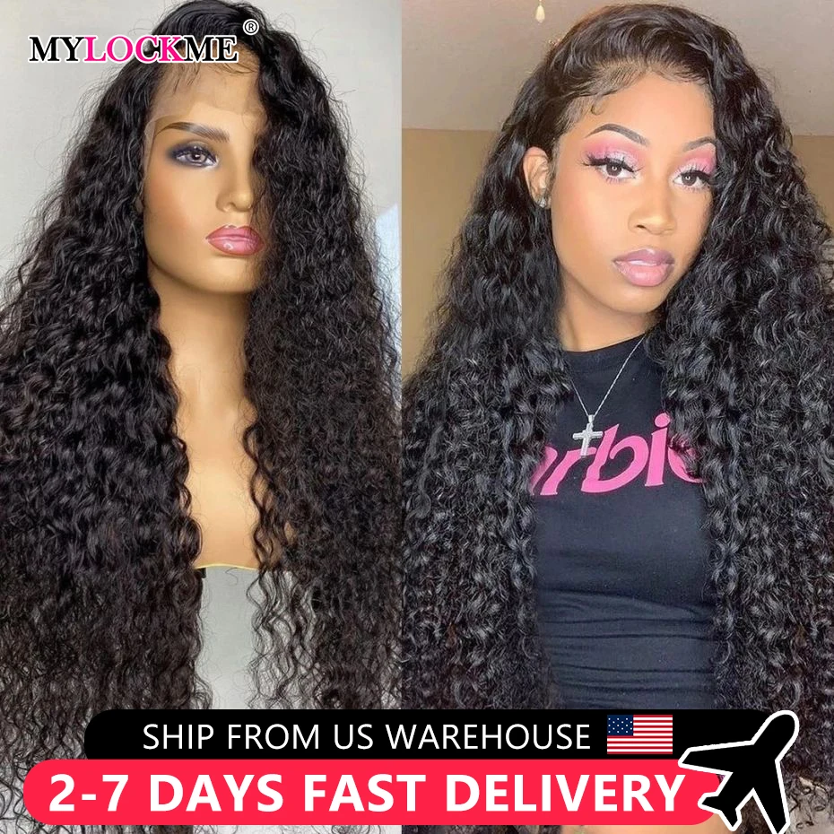 30Inch 13x4 Deep Wave Lace Front Human Hair Wig Brazilian 13x6 Transparent Lace Frontal Wig 4x4 Lace Closure Curly Hair MYLOCKME